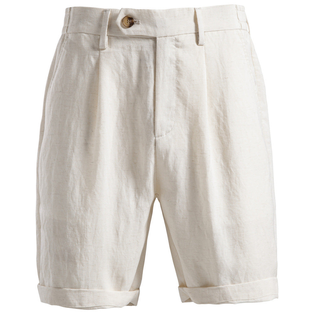 Herren nan lässige Leinenshorts mit Umschlag und Bundfalten EB