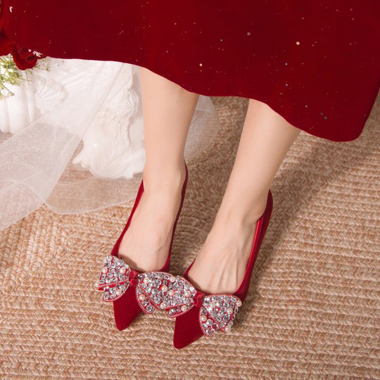 Damen elegante High Heel Pumps mit funkelndem Schleifenakzent EB