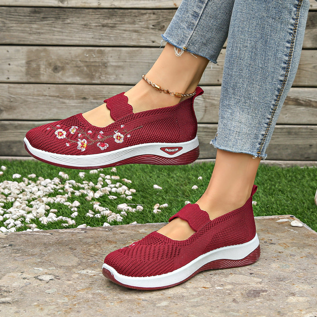 Damen Bequeme Sneaker mit floralen Stickereien EB
