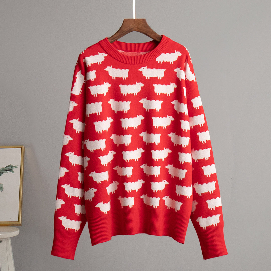 Damen Gemusterter Strickpullover mit Schafmotiven EB