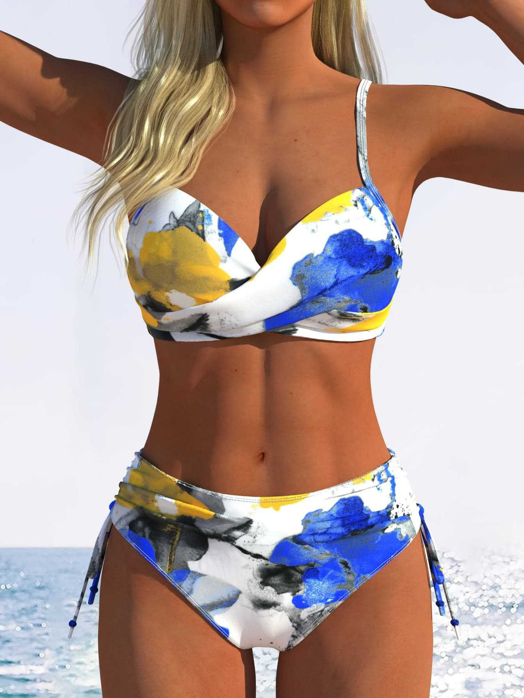 Damen Bikini-Set mit geometrischem Design und verstellbarem Bund EB