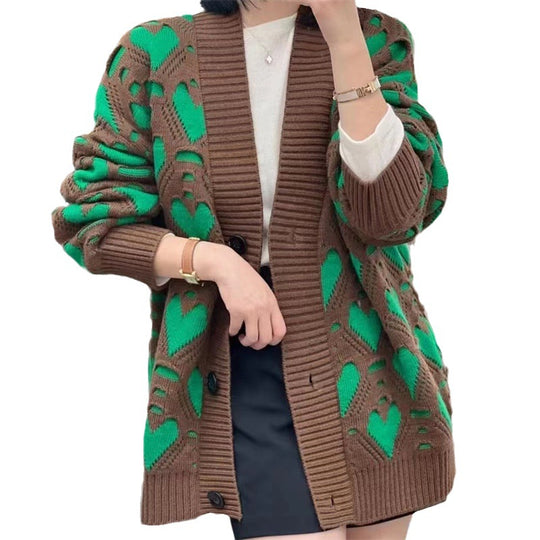 Damen Strickjacke mit Herzmotiv und luxuriösem Schnitt EB