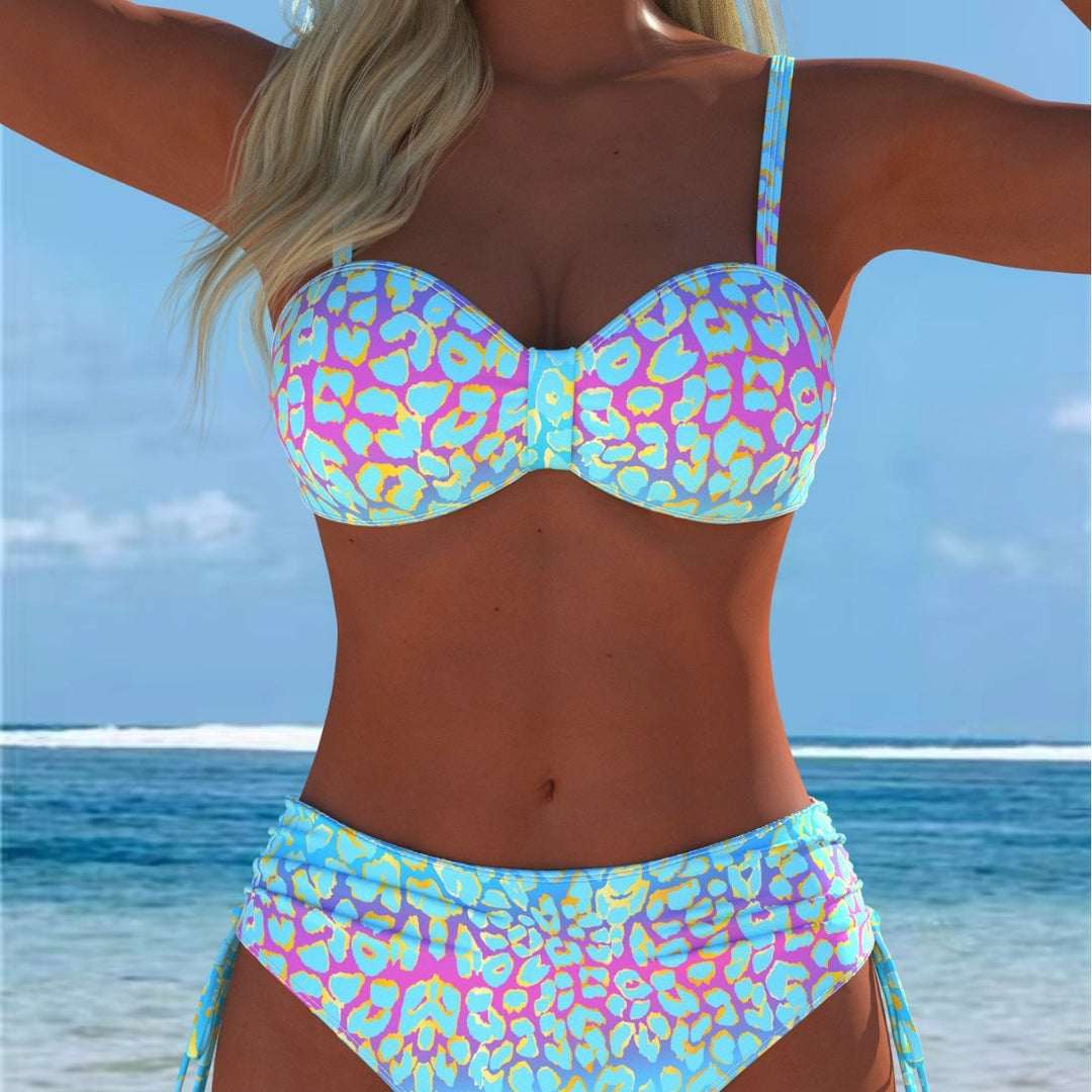 Damen Bikini-Set mit modischem geometrischem Muster und hohen Schnittformen EB