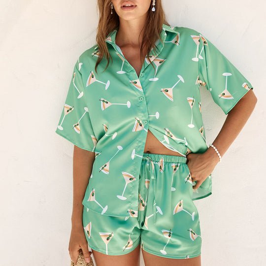 Damen Schlafanzug mit trendy Cocktail-Motiv EB