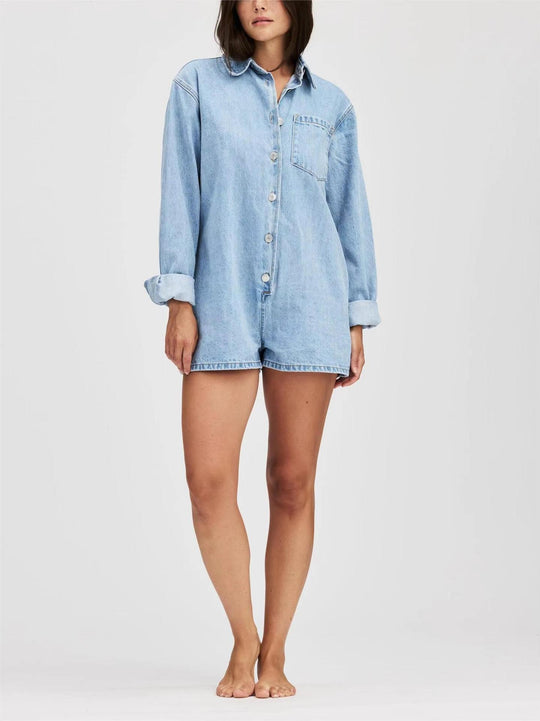 Damen Denim-Overall mit langen Ärmeln und klassischem Button-Up-Verschluss EB