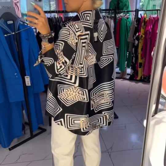 Damen Tunika mit modernem geometrischem Muster und elegantem Schnitt Heidi-Mode