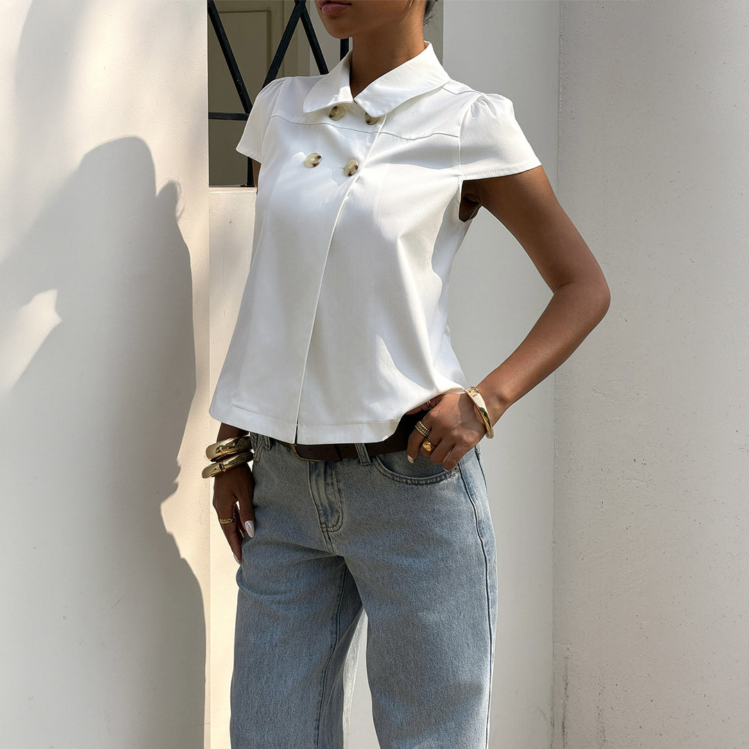 Damen elegante Bluse mit schicken Knopfdetails und Kragen EB