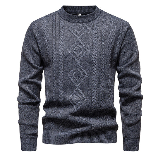 Herren nan gestrickter Rundhalspullover mit Rautenmuster und feinem Strukturstrick EB