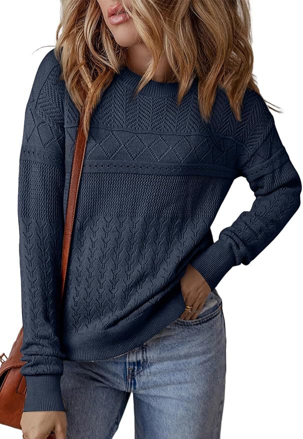 Damen Strickpullover mit strukturiertem Muster und Rundhalsausschnitt EB