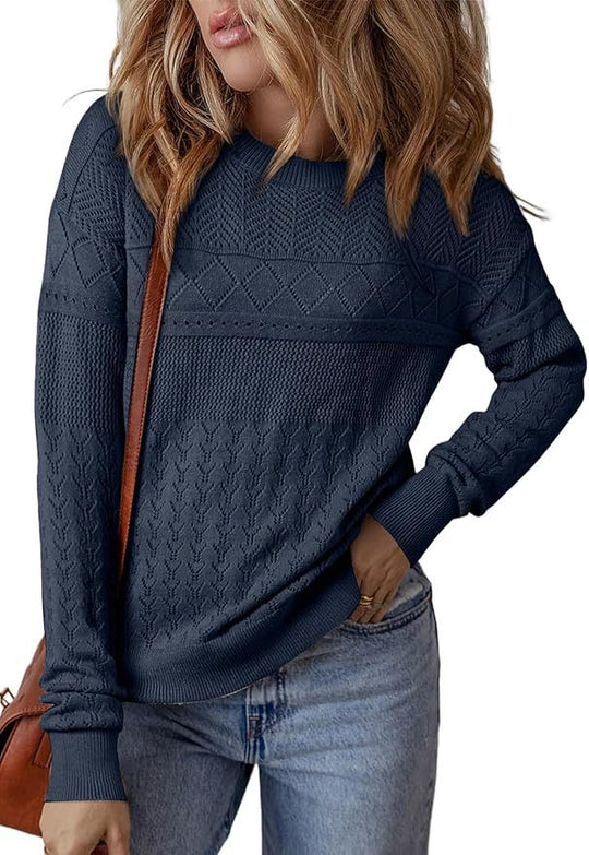 Damen Strickpullover mit strukturiertem Muster und Rundhalsausschnitt EB
