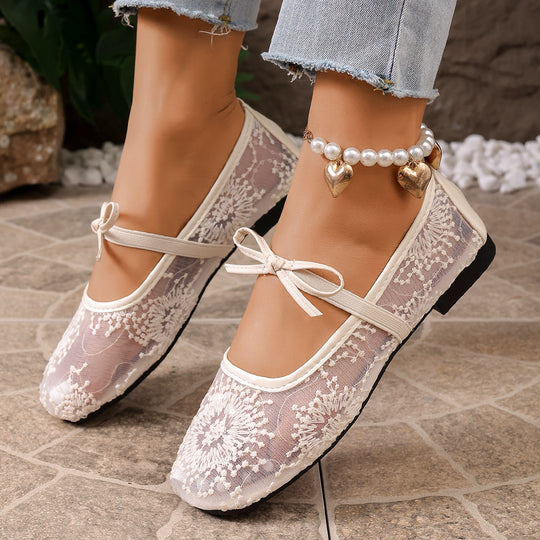 Damen Ballerinas mit filigranem Spitzen-Design und modischem Schleifenakzent EB