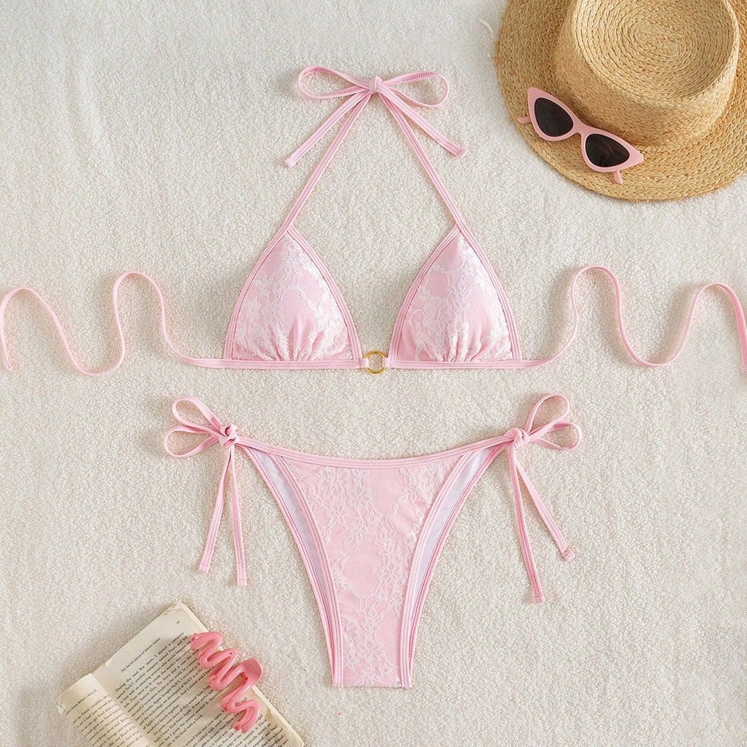 Damen Spitze Triangel-Bikini mit raffinierten Bindebändern EB