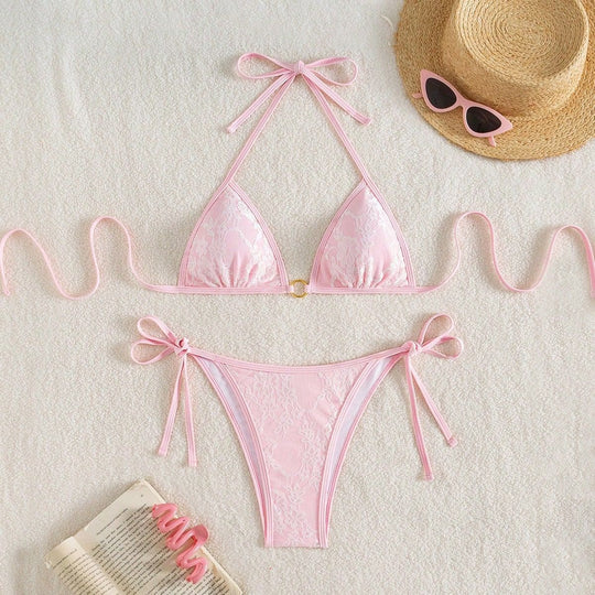 Damen Spitze Triangel-Bikini mit raffinierten Bindebändern EB