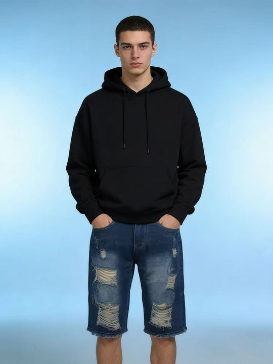 Herren lässige destroyed Jeansshorts mit fransigen Abschlüssen und weitem Bein EB
