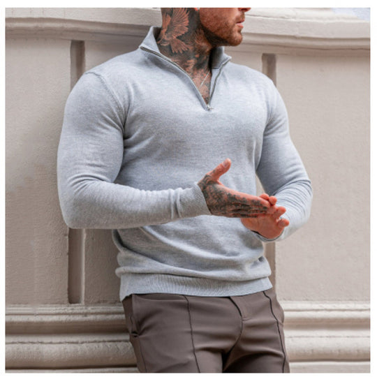 Herren Rollkragenpullover mit kurzem Reißverschluss und feiner Struktur EB