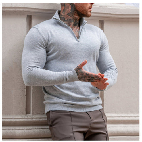 Herren Rollkragenpullover mit kurzem Reißverschluss und feiner Struktur EB