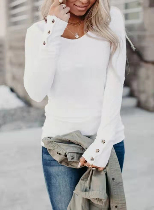 Damen Langarm-Shirt mit eleganten Knopfdetails EB