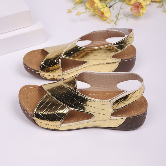 Damen modische Slingback-Sandalen mit stylishem Krokodil-Design und komfortablem Fußbett EB
