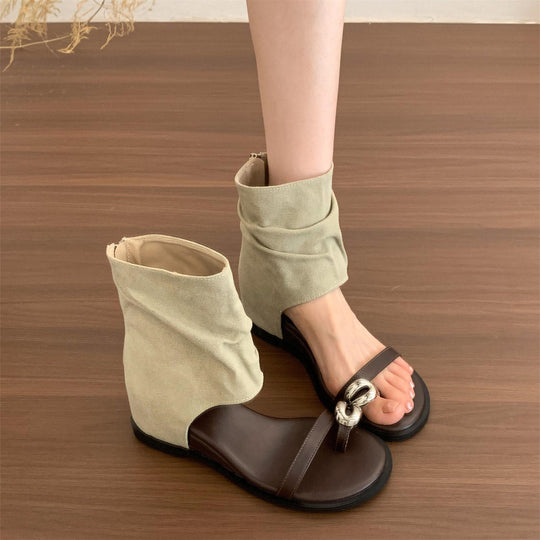 Damen Modische Wedgesandalen mit flexibler Obermaterial-Kombination und trendigem Dekor EB