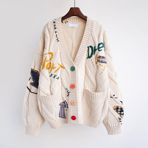 Damen gefütterter Strickcardigan mit bunten Knöpfen und einzigartigem Design EB