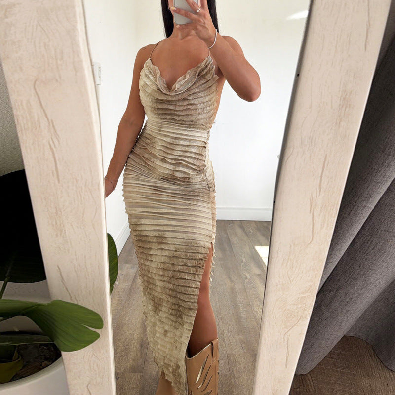 Damen Elegantes Longdress mit voluminösen Falten und tiefem Ausschnitt EB