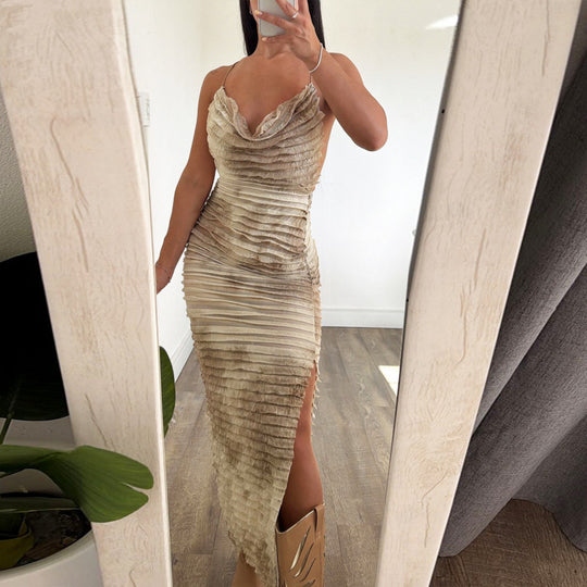 Damen Elegantes Longdress mit voluminösen Falten und tiefem Ausschnitt EB