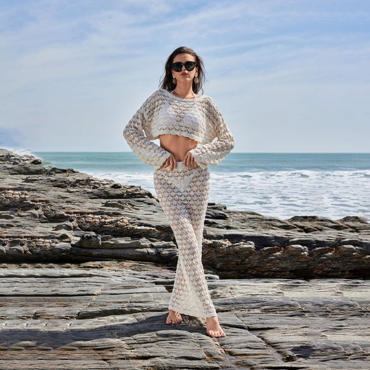 Damen Häkel-Set mit Crop-Top und Maxi-Rock EB