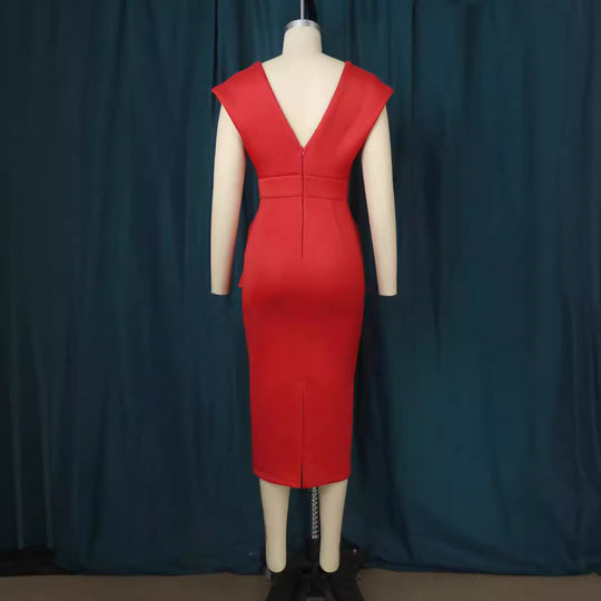 Damen Figurbetontes Wickelkleid mit tiefem V-Ausschnitt und organischem Schnitt EB