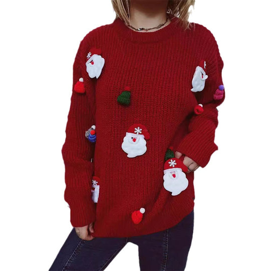 Damen Weihnachts-Pullover mit festlichem Santa-Motiv und strukturierter Strickqualität EB