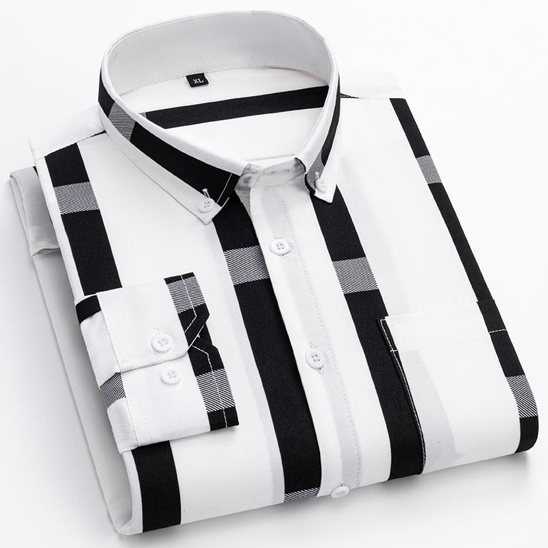 Herren nan gestreiftes Business-Hemd mit Button-Down-Kragen, Brusttasche und bügelleichtem Baumwollmix EB