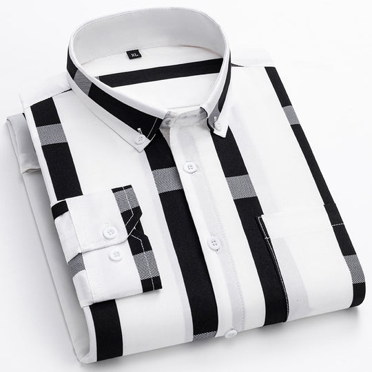 Herren nan gestreiftes Business-Hemd mit Button-Down-Kragen, Brusttasche und bügelleichtem Baumwollmix EB