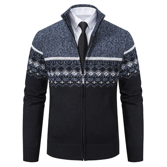 Herren Strickjacke mit Stehkragen und Norweger-Muster EB