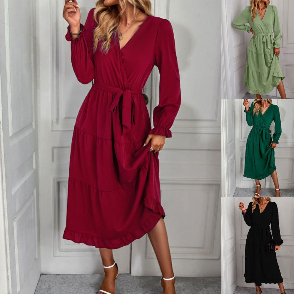 Damen Maxikleid mit Wickeloptik und Kleidungsdetails EB