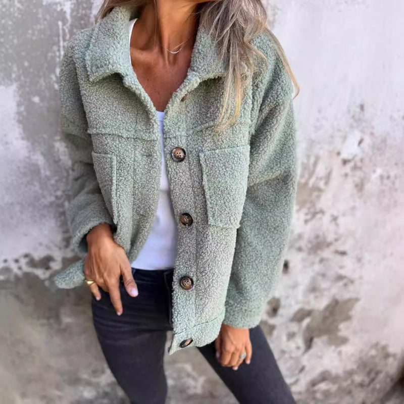 Damen Flauschige Teddyjacke mit praktischen Taschen EB