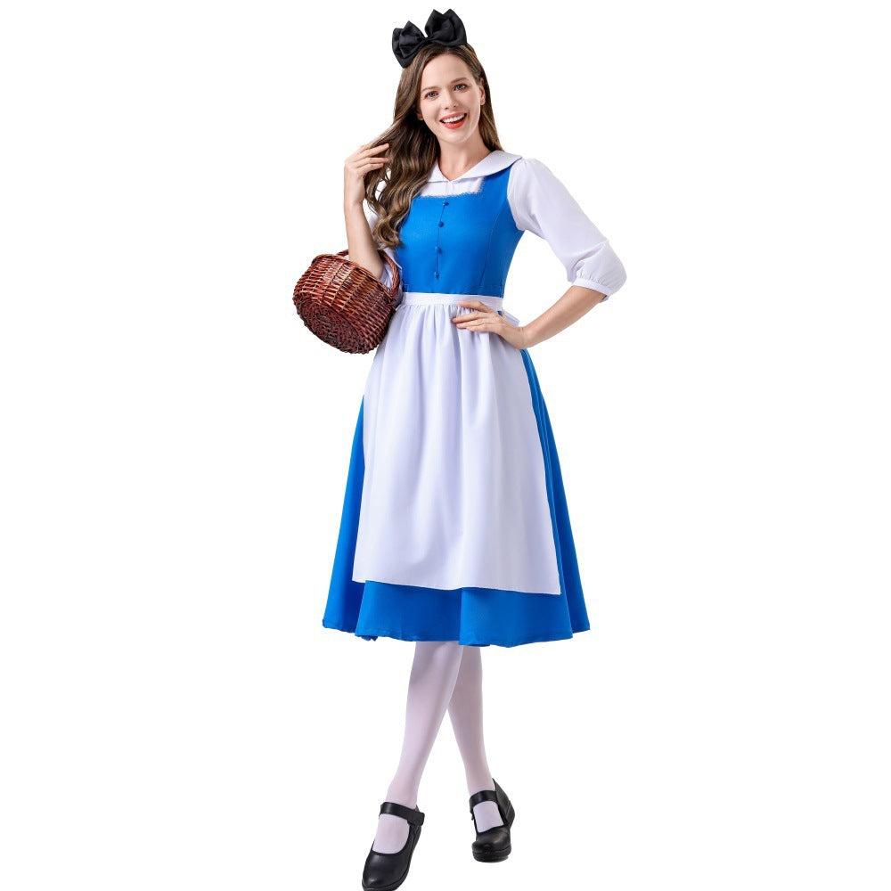 Damen nan vintage Schürzenkleid mit tailliertem Schnitt und Stehkragen EB