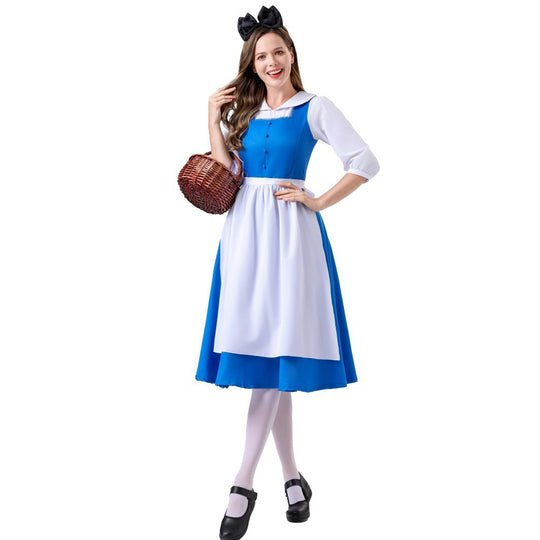 Damen nan vintage Schürzenkleid mit tailliertem Schnitt und Stehkragen EB