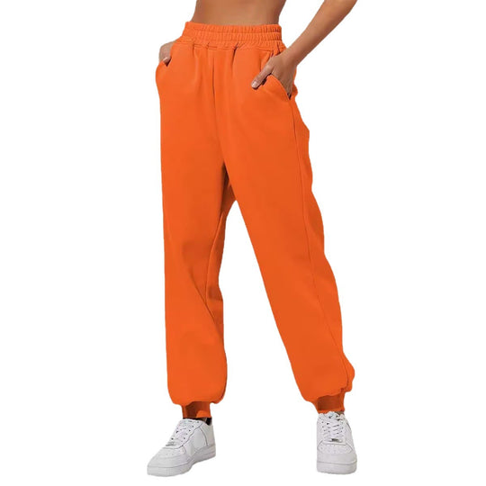 Damen nan lockere High‑Waist Jogginghose mit doppellagigem Komfortbund, seitlichen Eingrifftaschen und gerafften Knöchelbündchen EB
