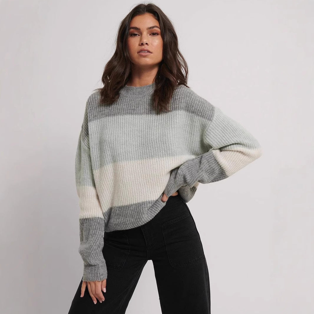 Damen gemütlicher Strickpullover mit modernem Muster und lässigem Schnitt EB