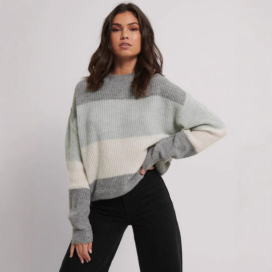 Damen gemütlicher Strickpullover mit modernem Muster und lässigem Schnitt EB