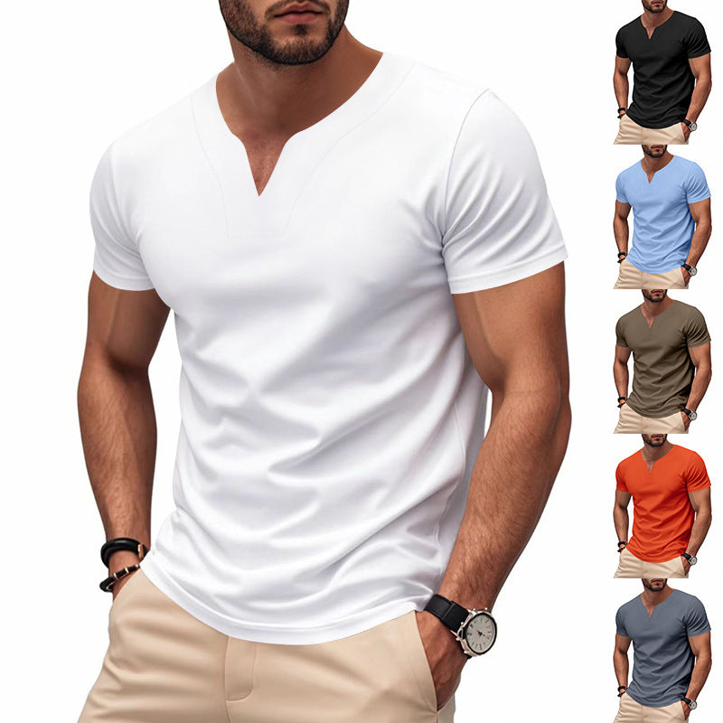 Herren nan schlank geschnittenes Kurzarmshirt mit eingelassener V-Einkerbung und dekorativer Ziernaht EB