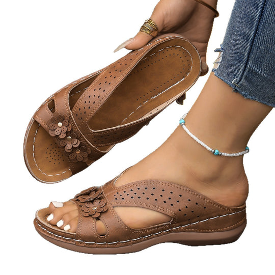 Damen Komfortable Sandalen mit dekorativem Blütendesign und atmungsaktivem Obermaterial EB