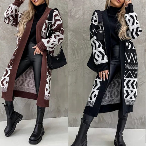 Damen Grobstrick-Cardigan mit grafischem Muster und offenem Schnitt EB