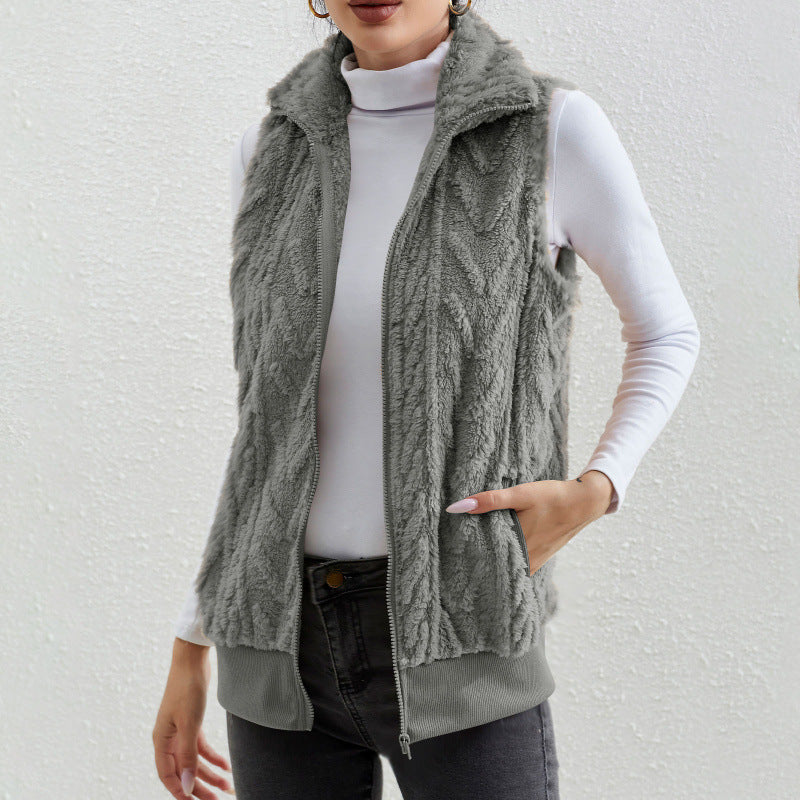 Damen kuschelige Fleecejacke mit Stehkragen und praktischen Taschen EB