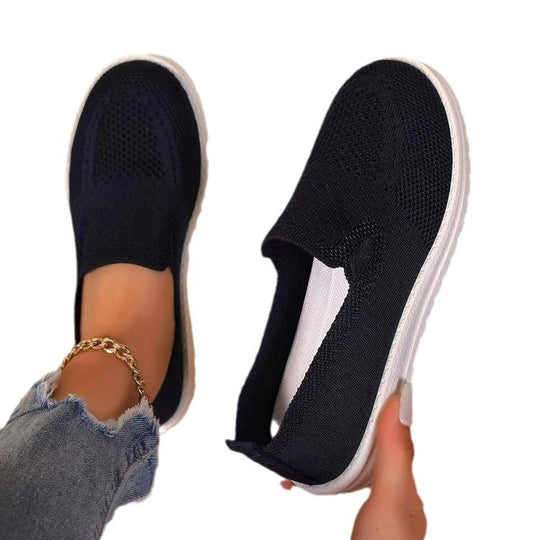 Damen Atmungsaktive Slip-On Sneakers mit elastischem Strickoberteil und bequemer Sohle EB