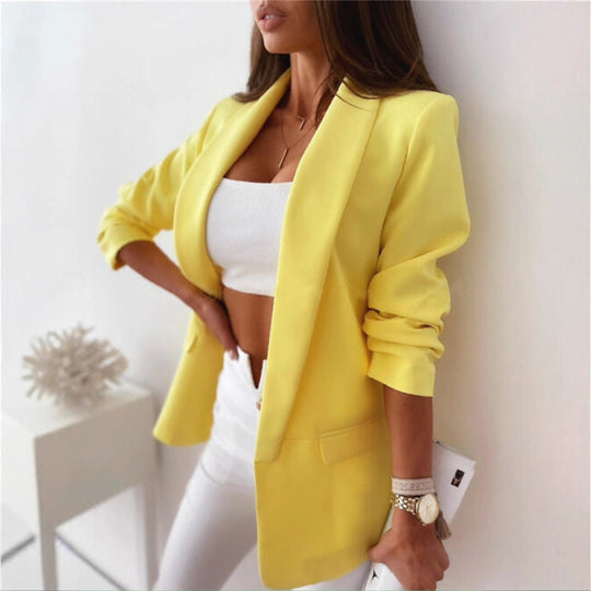 Damen Kariierter Longblazer mit legerer Passform, aufgesetzten Taschen und Dreiviertelärmeln EB