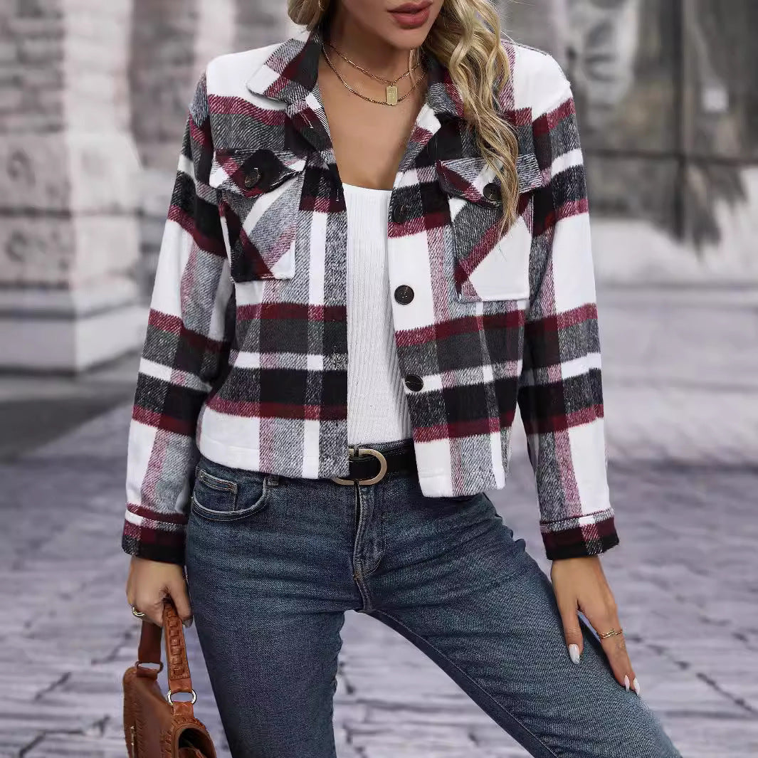 Damen Karierte Flanelljacke mit Taschen EB