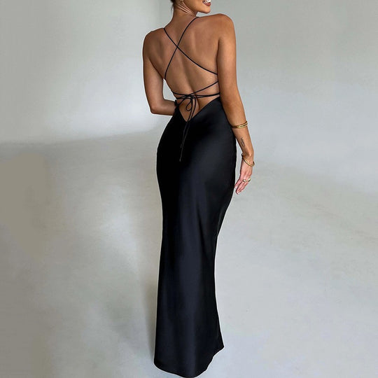 Damen Elegantes Figurbetontes Maxikleid mit Spaghettiträgern EB