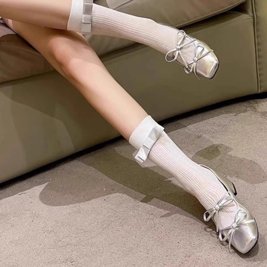 Damen elegante Ballerinas mit Schleifenverzierung EB