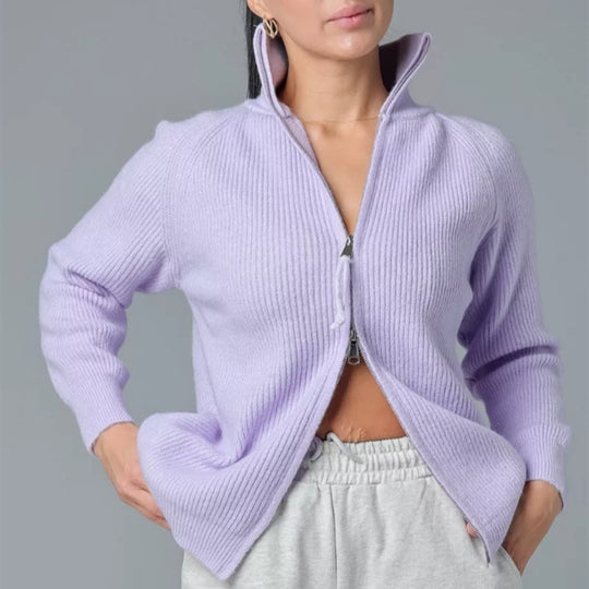 Damen Strickjacke mit hohem Kragen und Reißverschluss EB