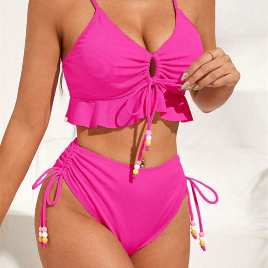 Damen Badeanzug mit Rüschendetails und verstellbaren Trägern EB